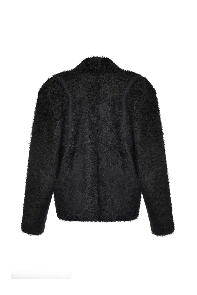 Lalo black and gold wool cardigan with button-front and long sleeves, stylish and cozy for casual wear.
