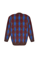 Lalo brown and blue checked wool cardigan with button front, cozy and stylish for casual wear.