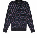 Lalo geometric navy wool sweater featuring a modern pattern, long sleeves, and a cozy fit for stylish winter wear.