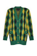 Lalo green and yellow checked wool cardigan with button-front, cozy and stylish for casual wear.