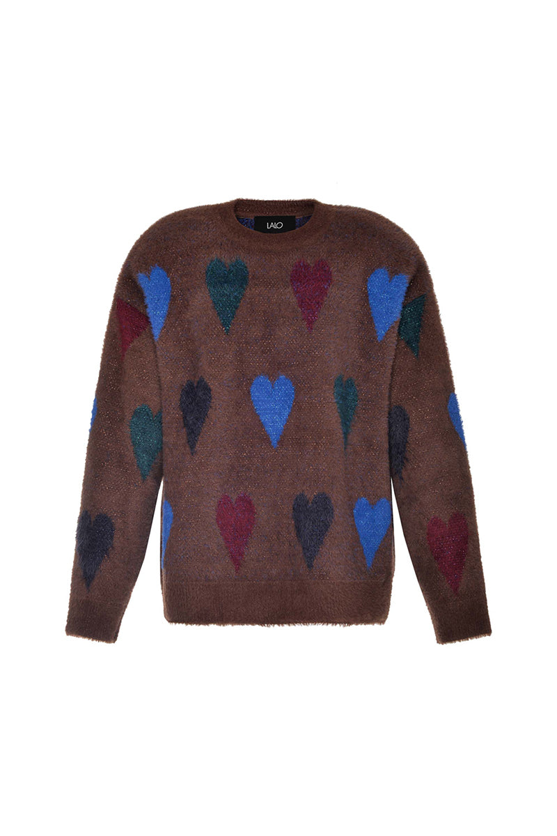 BROWN HEARTS WOOL SWEATER - CULT MIA