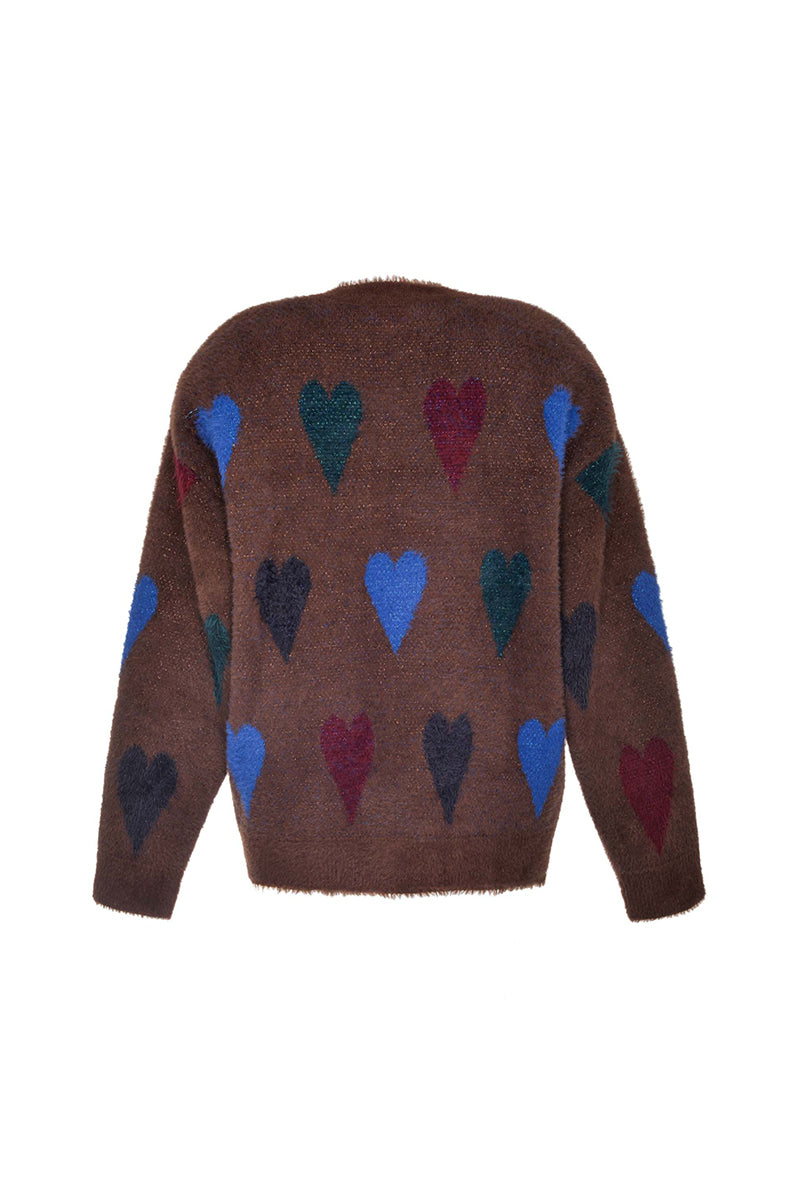 BROWN HEARTS WOOL SWEATER - CULT MIA