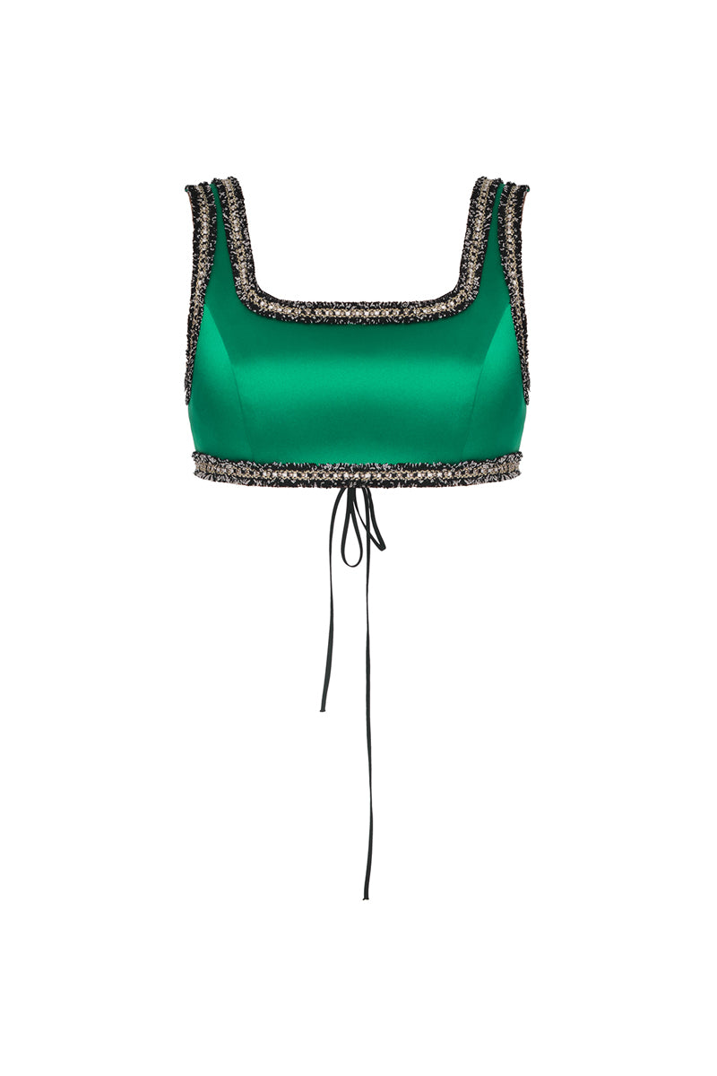 GREEN SILK CROP TOP - CULT MIA