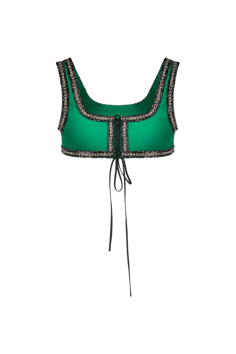 GREEN SILK CROP TOP - CULT MIA