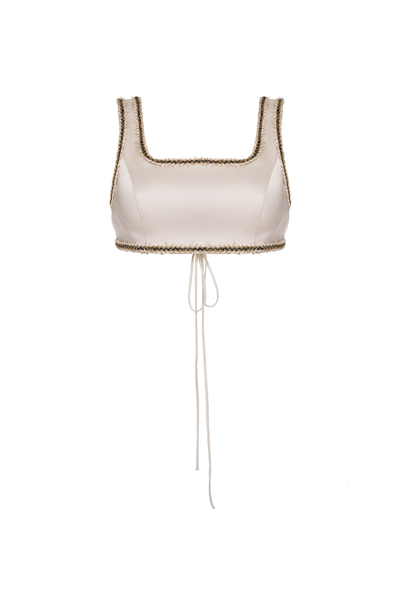 CREAM SILK CROP TOP - CULT MIA