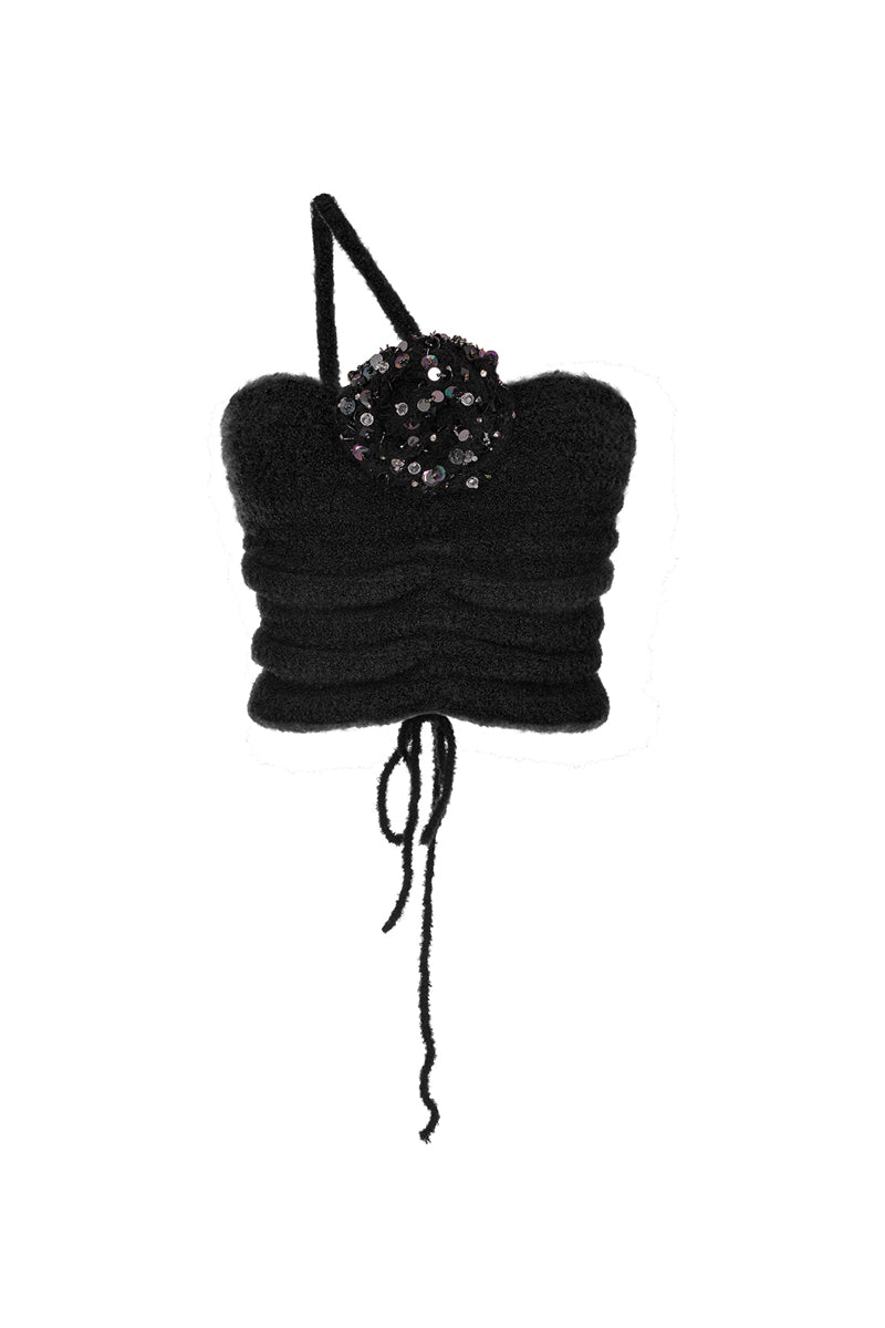 BLACK WOOL CROP TOP - CULT MIA