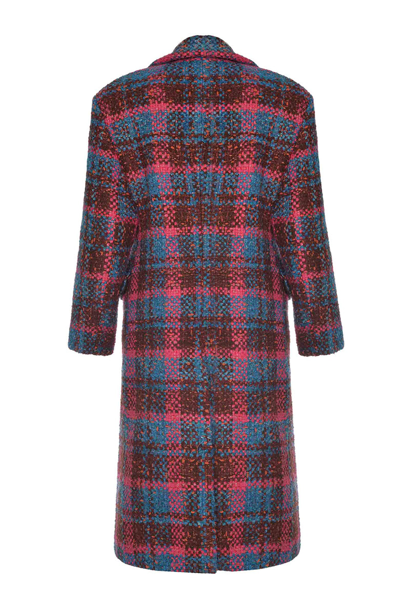 PINK AND BLUE CHECKED WOOL COAT - CULT MIA