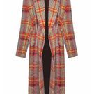 Lalo Mandarin Muse wool coat in neutral color, featuring classic design and tailored fit, shown hanging on a wooden hanger.