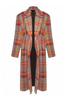 Lalo Mandarin Muse wool coat in neutral color, featuring classic design and tailored fit, shown hanging on a wooden hanger.