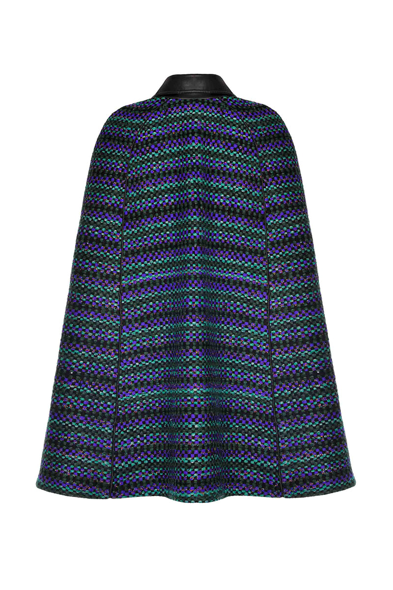 Lalo COOL BLUE wool cape coat displayed on a hanger, showcasing its stylish design and vibrant blue color for winter fashion.