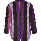 Lalo purple and brown mohair cardigan shown on a hanger, featuring soft texture and cozy knit pattern.