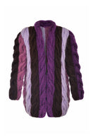 Lalo purple and brown mohair cardigan shown on a hanger, featuring soft texture and cozy knit pattern.