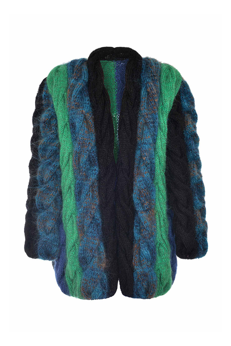 GREEN AND BLUE MOHAIR CARDIGAN - CULT MIA