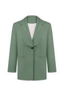 Green PODYH MEREZHYVO jacket displayed on a hanger, showcasing the stylish design and vibrant color.