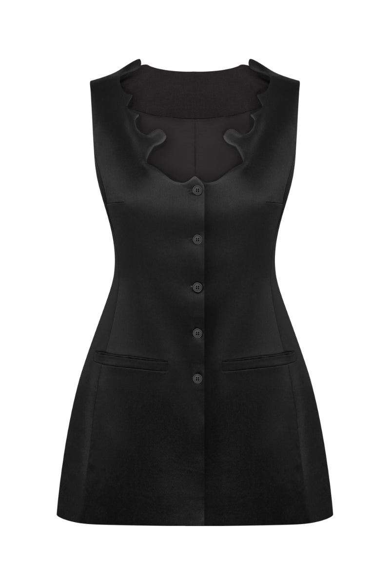 Podyh Prychillia black vest in a stylish tops category, featuring a sleek, modern design on a mannequin.