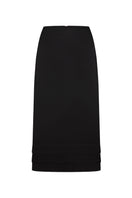 Black Shalivka midi skirt by Podyh, shown in a stylish, flowing fabric with a fitted waist and elegant length.