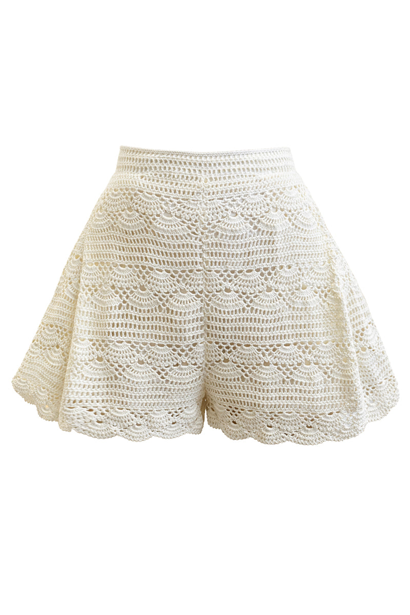Andrea Iyamah MUNA crochet shorts in ivory, featuring a textured crochet design and a relaxed fit, perfect for warm weather.