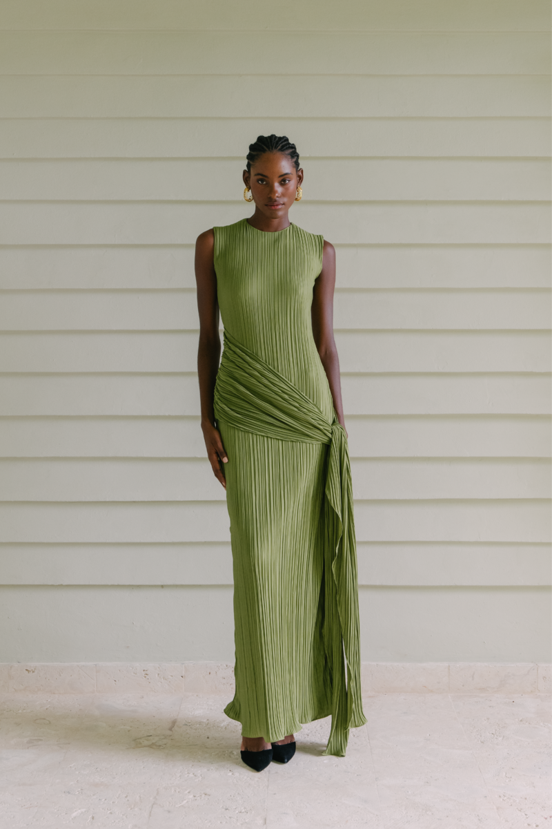 Black sleeveless maxi dress by Maylé Vásquez featuring a flowing silhouette and elegant design.