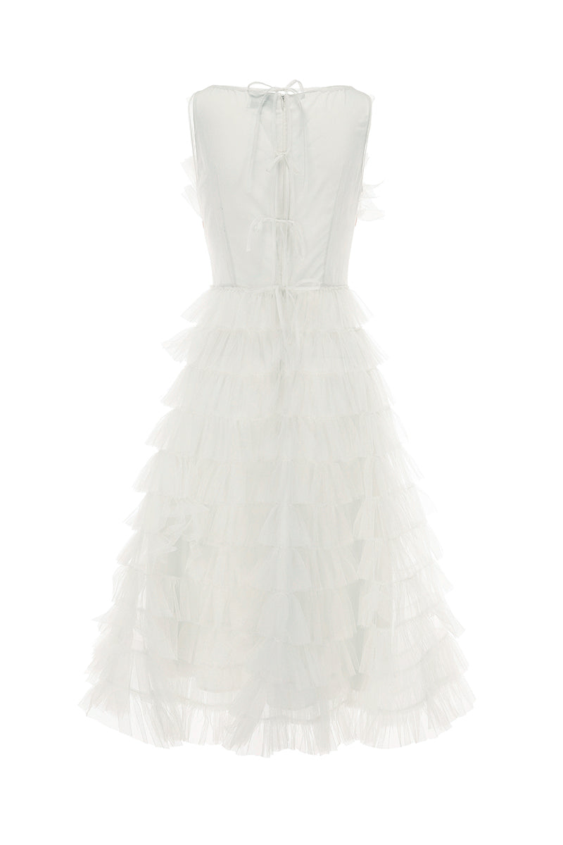 Ivory Deborah midi dress by Chictopia displayed on a mannequin, featuring elegant fabric and a stylish, modern design.