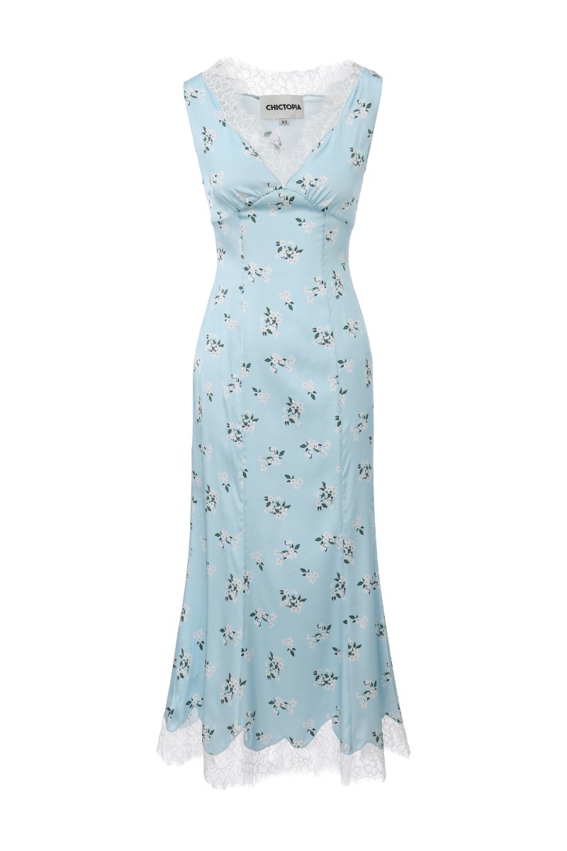 Chictopia floral slip midi dress with lightweight fabric and delicate floral pattern, perfect for casual or summer wear.