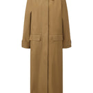 Long brown collared trench coat by Chictopia, featuring a classic design with a tailored fit and button closure.