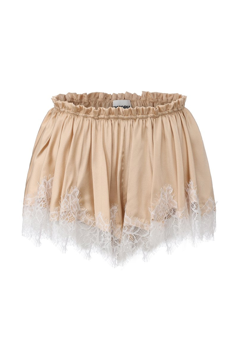 Chictopia silk knicker shorts with a smooth, shiny fabric and relaxed fit, perfect for casual or lounge wear.