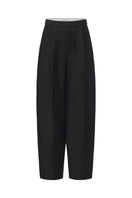 Chictopia ELODIE wide leg pleated trousers, stylish beige pants with a relaxed fit and high waist, displayed on a hanger.