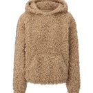 Chictopia tan teddy hoodie sweater with soft plush fabric and a cozy, relaxed fit, perfect for casual wear.
