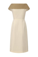 Beige and caramel cotton midi dress by Chictopia featuring a relaxed fit and casual style, displayed on a hanger.