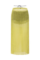 Chictopia chartreuse organza midi skirt with a flowy, lightweight fabric and layered design for a stylish, elegant look.