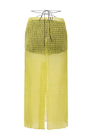 Chictopia chartreuse organza midi skirt featuring a flowy, layered design perfect for elegant or casual outfits.