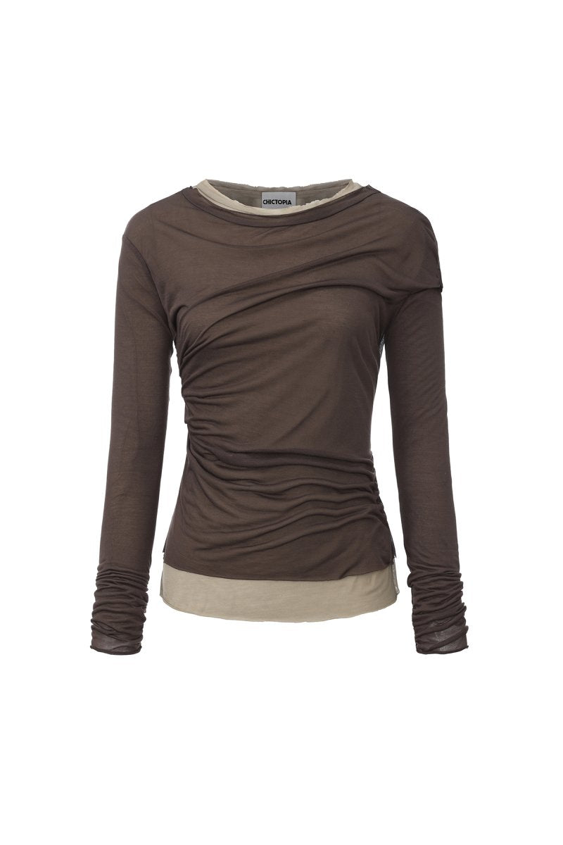 Chictopia layered jersey top with a stylish, casual design featuring multiple fabric layers and a relaxed fit.
