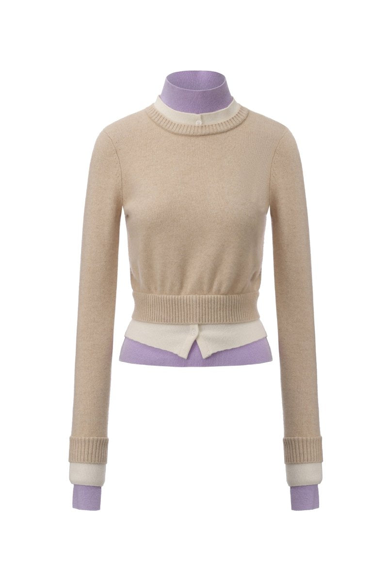 Beige layered cashmere sweater from Chictopia, featuring a cozy, stylish design with a soft texture and relaxed fit.
