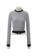 Chictopia layered grey cashmere sweater, soft knit with a stylish relaxed fit, perfect for cozy winter outfits.