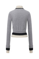 Chictopia layered grey cashmere sweater, soft and cozy with a stylish draped design, perfect for casual wear.