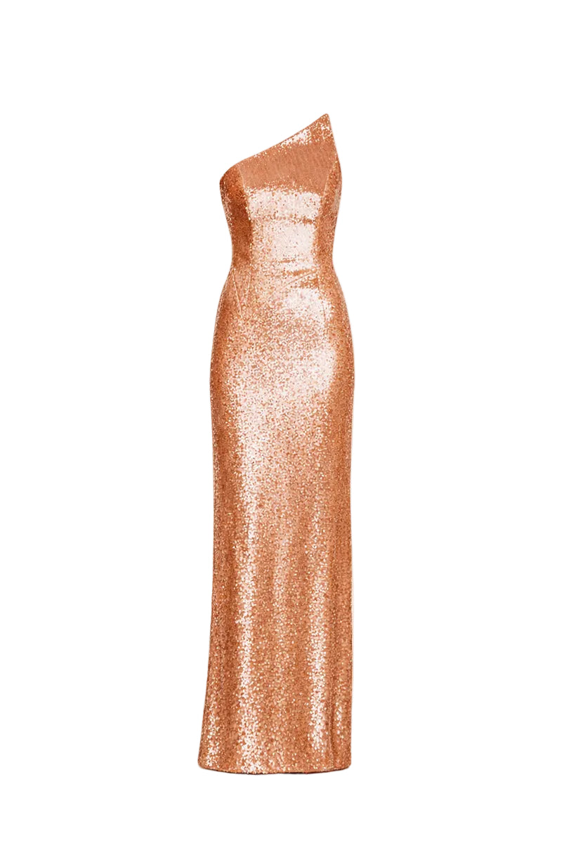 Orange Mirabel gown by Urban Muse, flowing elegant dress with intricate details, perfect for formal occasions.