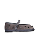 Flabelus Mae Gray flats with beige piping, featuring a sleek design and comfortable slip-on style.