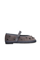Flabelus Mae Gray flats with beige piping, featuring a sleek design and comfortable slip-on style.