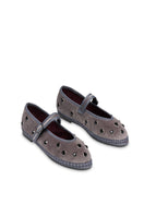 Flabelus Mae gray flats with beige piping, featuring a sleek design and comfortable slip-on style.