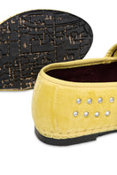 Flabelus Mae Cristal yellow flats with yellow piping, showcasing a sleek design and comfortable slip-on style.