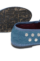 Flabelus Mae silver light denim flats with pointed toes and sleek design, perfect for casual or stylish everyday wear.