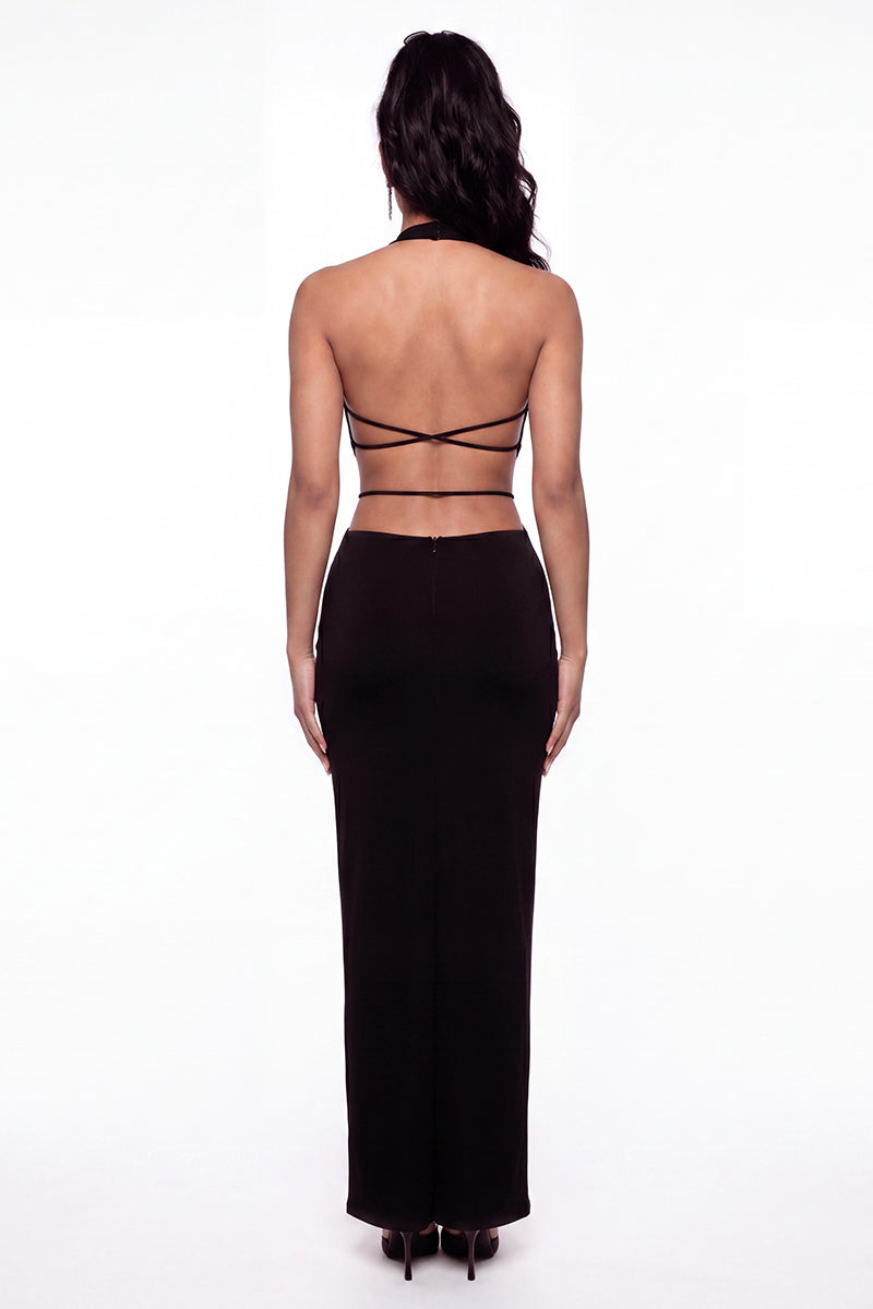 Maeve Open-Back Cowl Black Dress