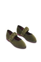 Olive green Flabelus Mafalda flats with matching green piping, stylish and comfortable women's footwear.