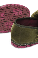 Olive green Flabelus Mafalda flats with matching green piping, showcasing a stylish and comfortable slip-on shoe design.