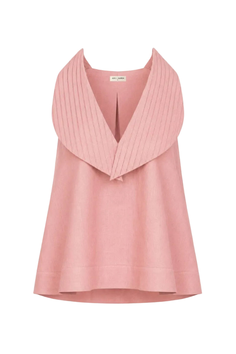 Dark salmon Magnolia blouse by ANA + MARIA displayed on a ghost mannequin, showcasing the stylish, lightweight tops.