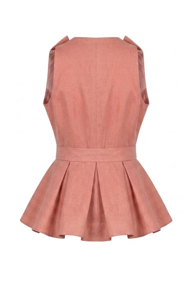 Dark salmon Magnolia blouse by ANA + MARIA displayed on a ghost mannequin, showcasing the soft fabric and relaxed fit.