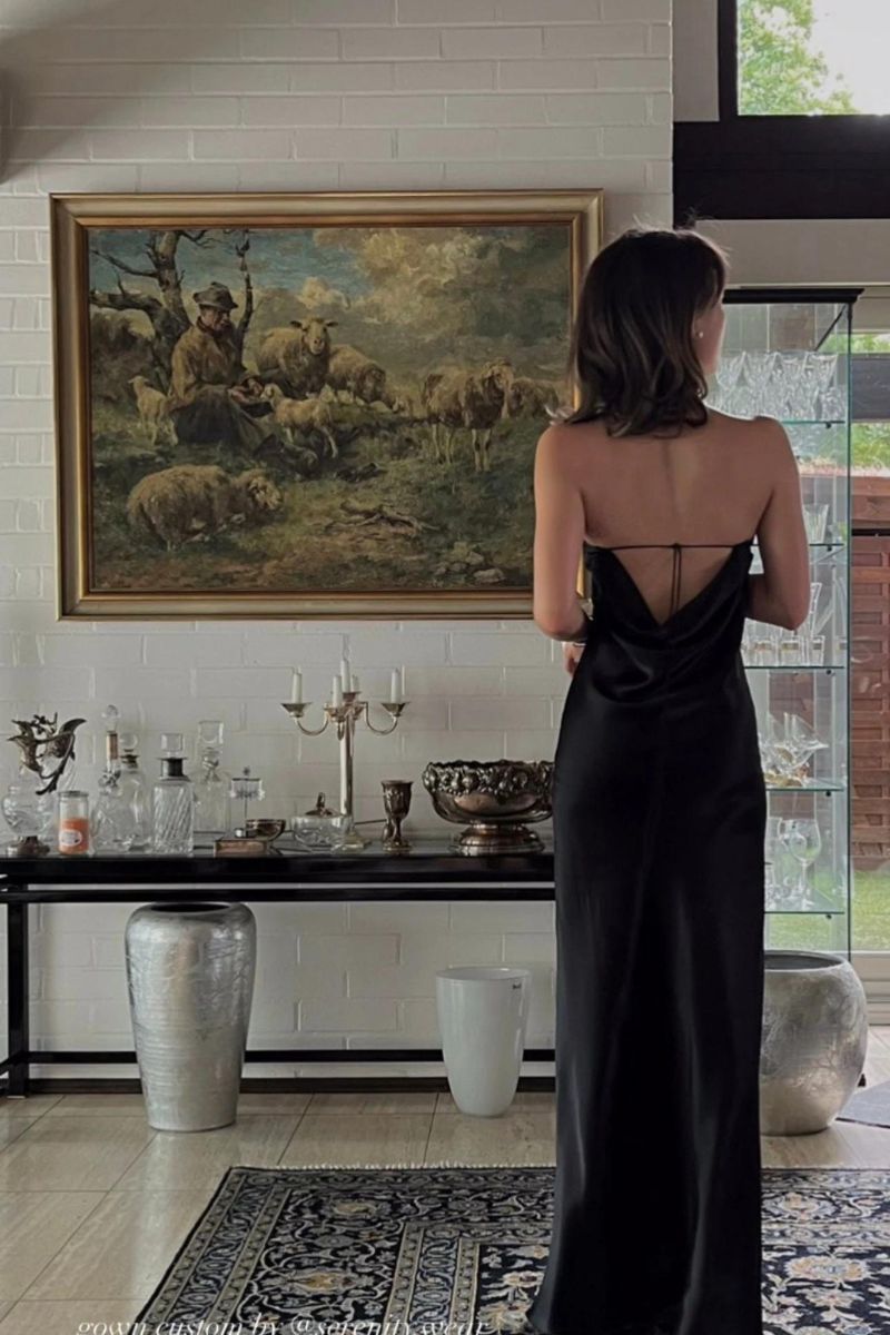 MAJESTIC BLACK STRAPLESS SILK SATIN MAXI DRESS - CULT MIA