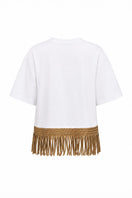 White and gold MALLA T-shirt from Maylé Vásquez featuring a stylish, fitted design with gold accents, perfect for casual wear.