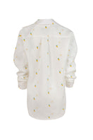 Estefania Camomile Ivory Mango button-down shirt with long sleeves and classic collar, made from lightweight fabric.