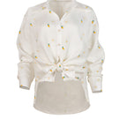 Estefania Camomille Ivory Mango button-down shirt, white cotton with classic collar and button details, casual and stylish for everyday wear.